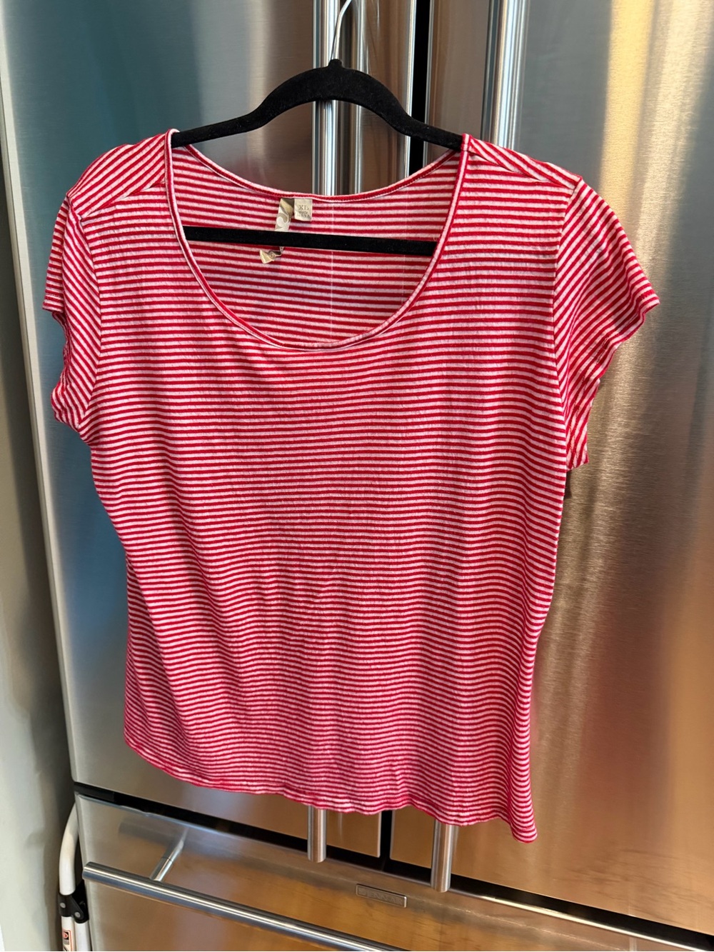Comfy USA Red and White Striped Scoop Neck Short Sleeve Tee